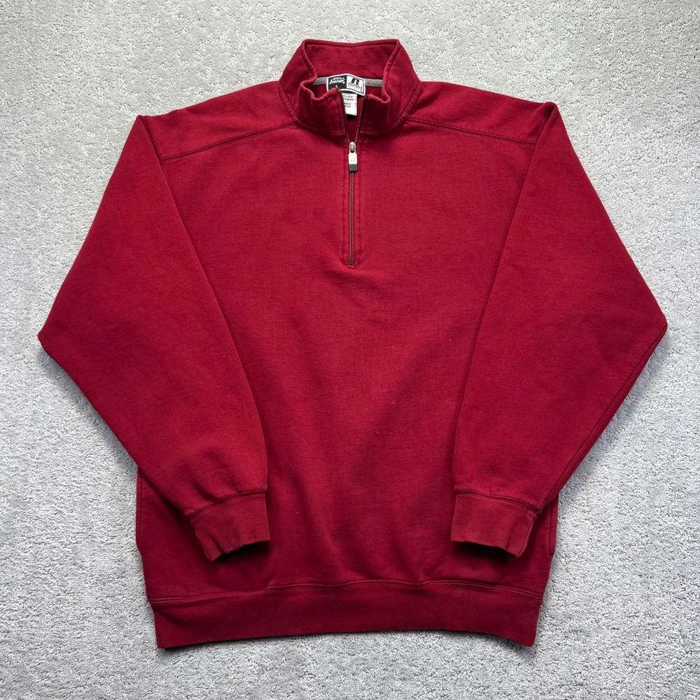 Russell Athletic Premier Sweatshirt Mens Large Red Quarter Zip Pullover Pockets